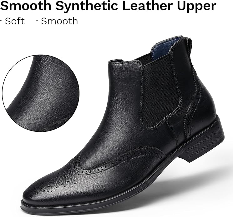 Bruno Marc Men Chelsea Boots Brogue en cuir Bottes de cheville Bottes Slip Boots
