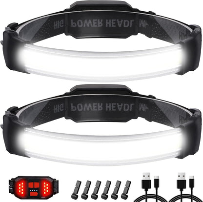 Lampe Frontale LED,2 Pièces Lampe Frontale LED Ultra Puissante USB Rechargeable,Super Bright 1500 Lumen étanche IPX6 et Torche Frontale,6 Modes Réglables pour le Camping, Randonnée,Cyclisme,Pêche [Classe énergétique A+++]