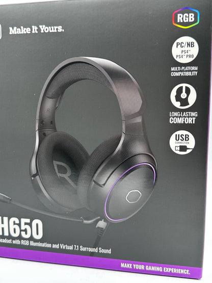 Casque de jeu Cooler Master RGB avec son surround virtuel 7.1 - Multiplateforme compatible avec les haut-parleurs audio en néodyme de 50 mm, un micro à flèche ultra-transparent et un cadre portable - USB de type A, noir