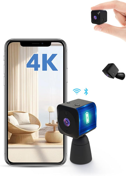 Camera Espion,WiFi（2.4GHz） 4K HD Mini Caméra de Surveillance Interieur/Extérieur sans Fil avec Enregistrement Distance Discrete Mini Détection Mouvement/Vision Nocturne/Longue Batteries