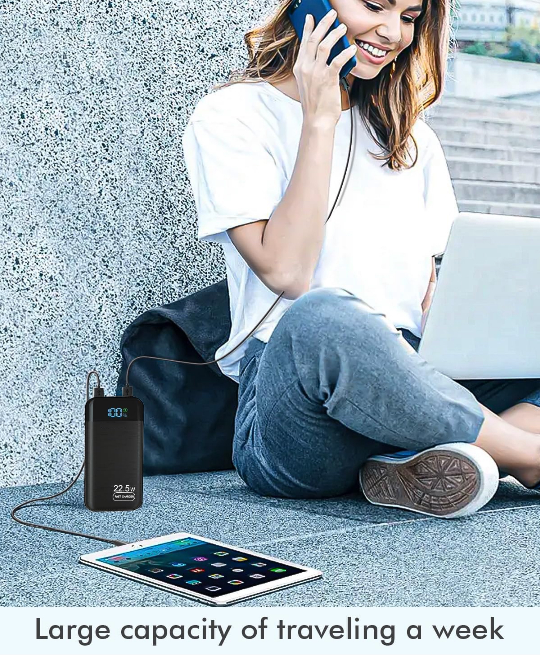 Power Bank 27,000mAh Recharge Rapide Batterie Externe 3A USB C Chargeur Portable avec écran LCD, 3 Sorties et 2 entrées Compatible avec téléphone, tablettes