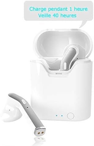 Ecouteur Bluetooth, Ecouteur sans Fil TWS Léger Stéréo Basse Lourde Bluetooth 5.0, Auriculaires avec Micro Intégré,(White)