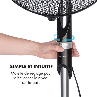 KLARSTEIN Summer Vibe - Ventilateur sur Pied, Jusqu'à 2040m³-h, 16" (41cm), 55W de puissance, 5 pales, Oscillation Horizontale à100