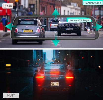 AWESAFE Rétroviseur Dashcam 1080P 10 pouces Caméra de voiture avant et arrière avec 170 degrés grand angle WDR Vision nocturne Enregistrement en boucle Capteur G Détection de mouvement Mode de stationnement