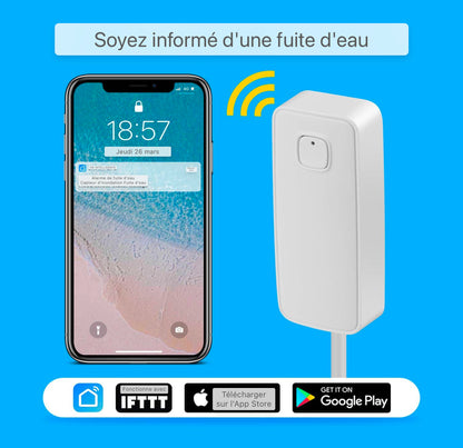 AGSHome Détecteur d'eau WLAN Alarme d'eau, alarme de fuite APP, fonctionne avec l'application SmartLife, fonctionnement sur batterie, pour machine à laver, salle de bain et cave
