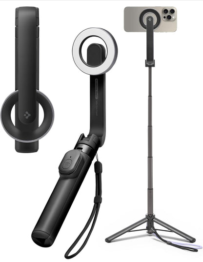 Spigen Perche à Selfie Wondersnap MagFit Trépied Smartphone Bâton Selfie Portable Télescopique pour iPhone, Galaxy, Pixel, Xiaomi, Huawei, GoPro - Noir