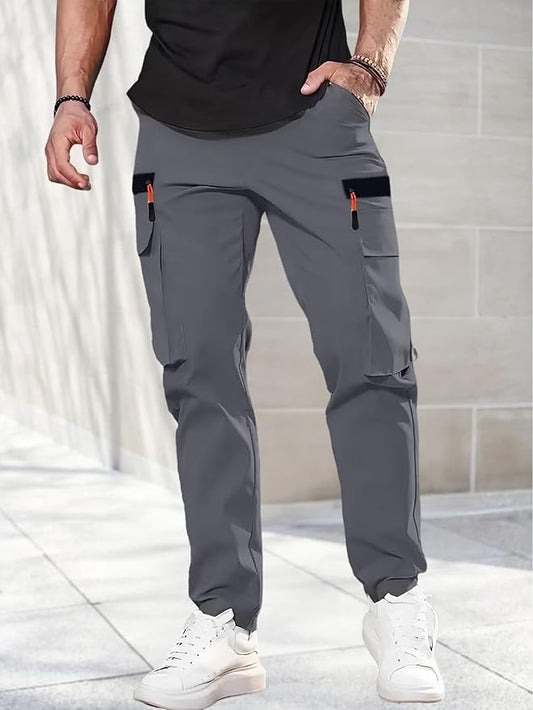 Pantalon cargo pour homme avec taille élastique et cordon de serrage - Pantalon décontracté pour randonnée, escalade, pêche avec poches