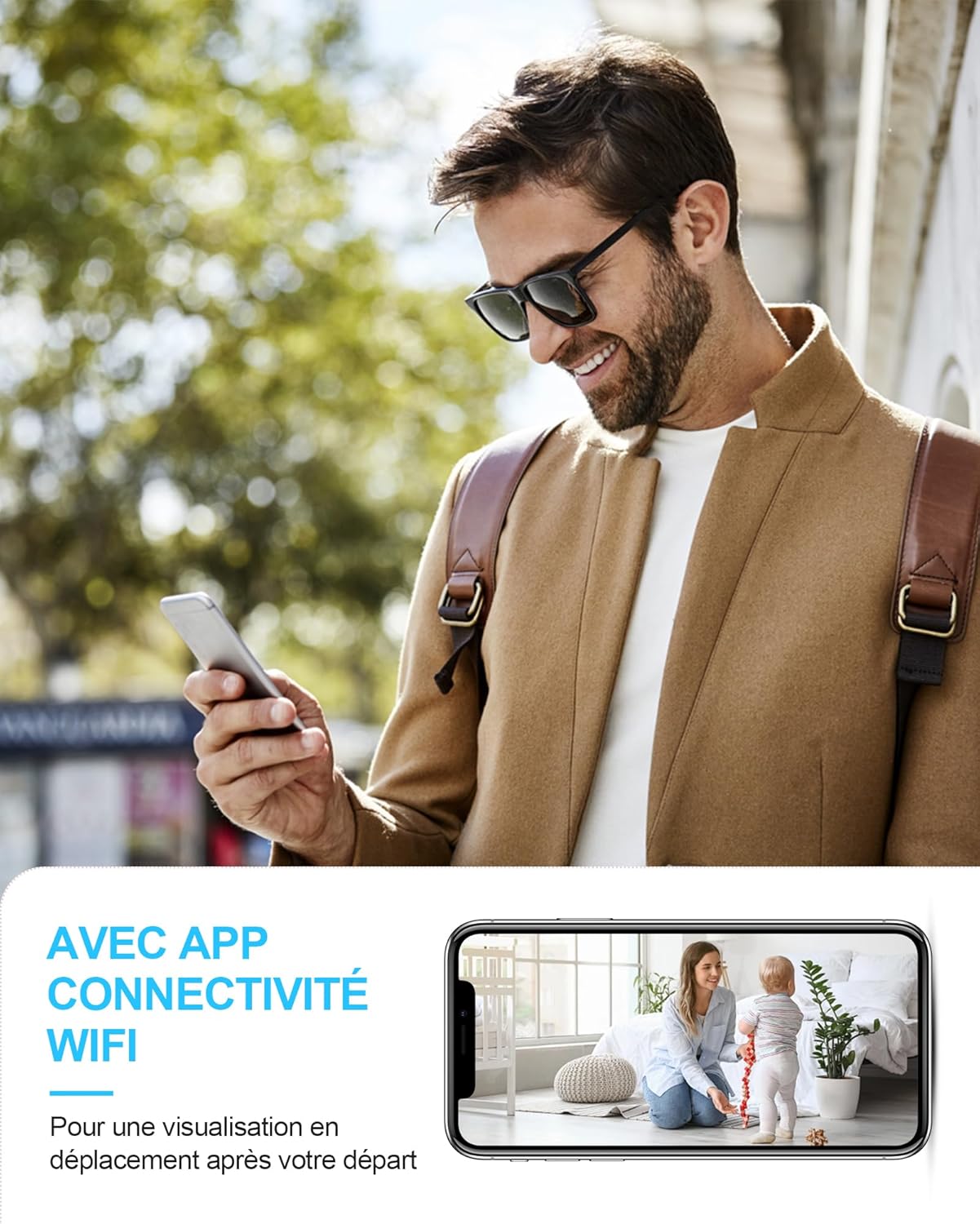 Camera Espion,WiFi（2.4GHz） 4K HD Mini Caméra de Surveillance Interieur/Extérieur sans Fil avec Enregistrement Distance Discrete Mini Détection Mouvement/Vision Nocturne/Longue Batteries