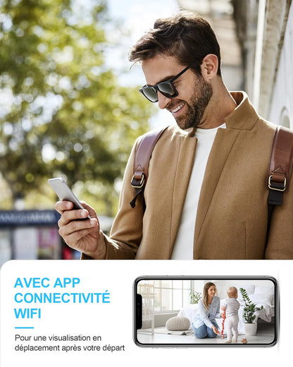 Camera Espion,WiFi（2.4GHz） 4K HD Mini Caméra de Surveillance Interieur/Extérieur sans Fil avec Enregistrement Distance Discrete Mini Détection Mouvement/Vision Nocturne/Longue Batteries