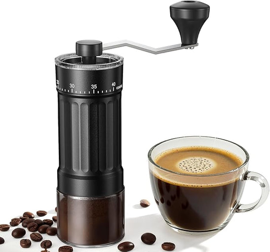 Mini Moulin à Café Manuel avec 40 Réglages Ajustables, Moulin Manuel Café Portable à Main avec Capacité de 30g, Broyeur à Meule Conique avec Manivelle pour Voyage, Camping, Bureau, Espresso, Pour Over