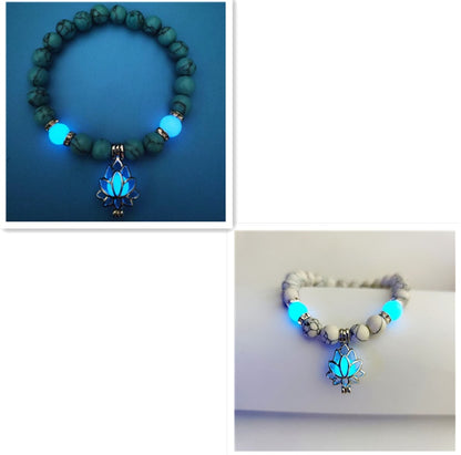Bracelet "Lotus Lumineux" – Pierre Naturelle, Énergie Yoga & Perles Phosphorescen