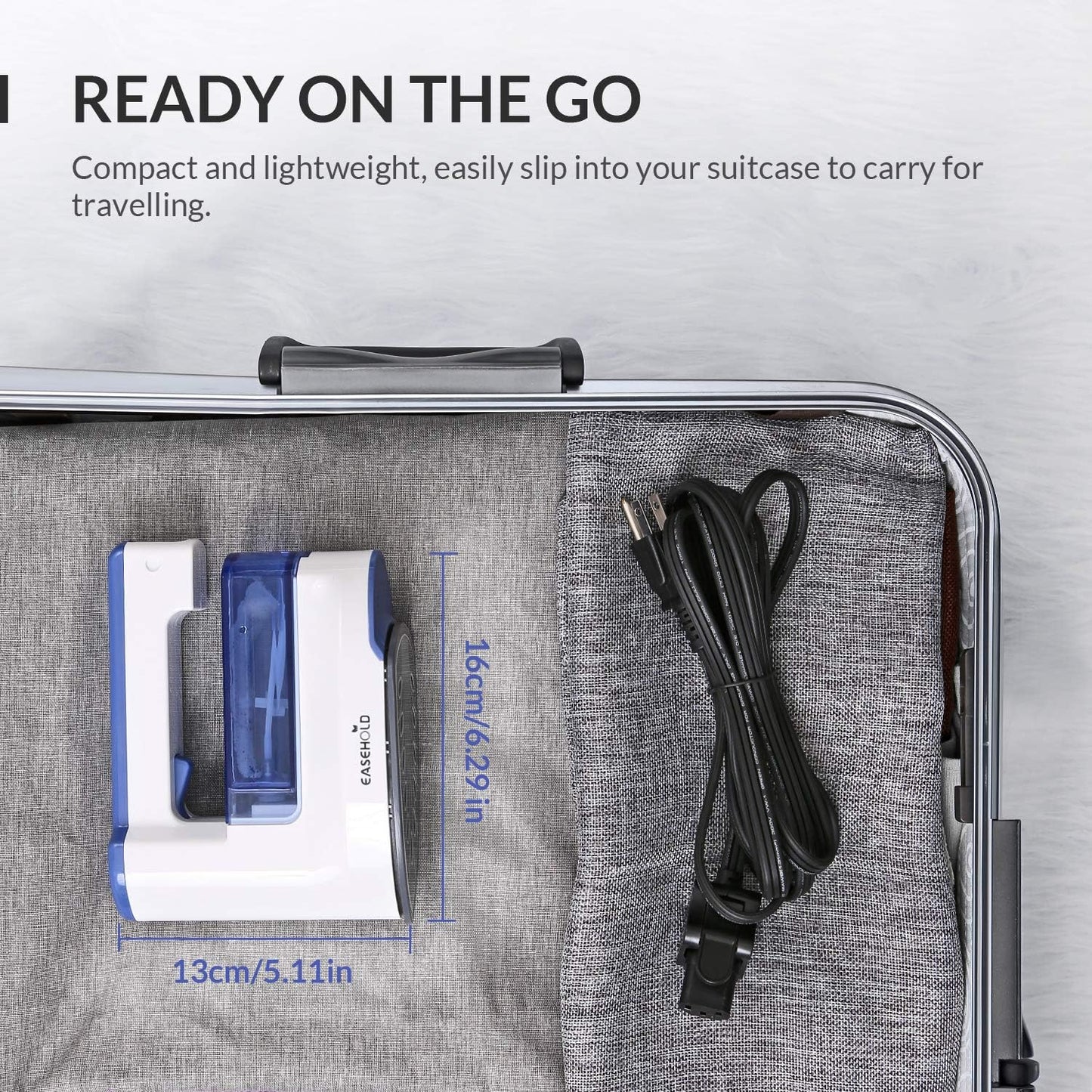 Fer à Repasser Défroisseur Vapeur Portable Voyage Electronique avec Fil Amovible Semelle en Céramique Anti-Adhésive Réchauffement Rapide Tissu Texitile - Bleu & Blanc
