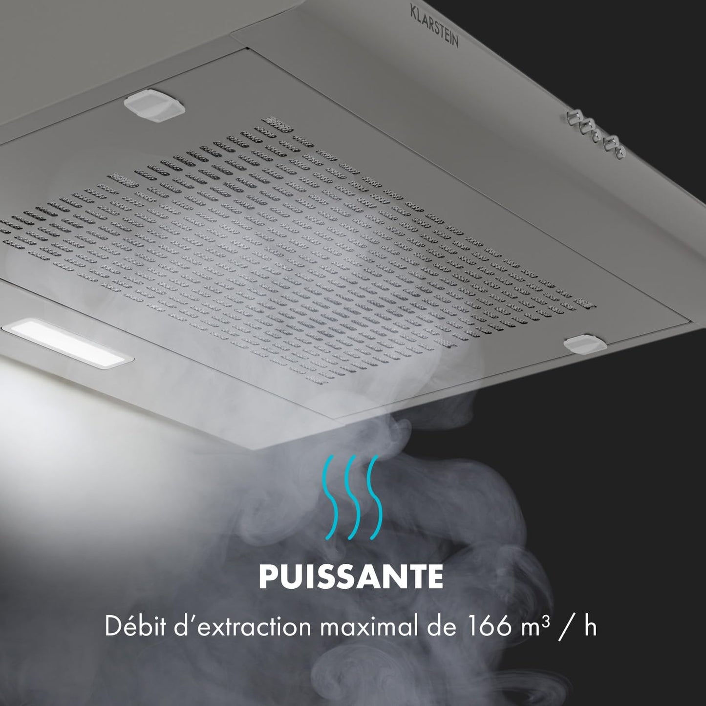 Klarstein Capannina - Hotte de cuisine aspirante, 166m³/h, 80W, 60 cm, 3 vitesses, Eclairage LED, 1 lampe x 1,5W, Panneau de commande tactile, Possibilité de recyclage d'air, Acier inoxydable, Argent [Classe énergétique C] neuf