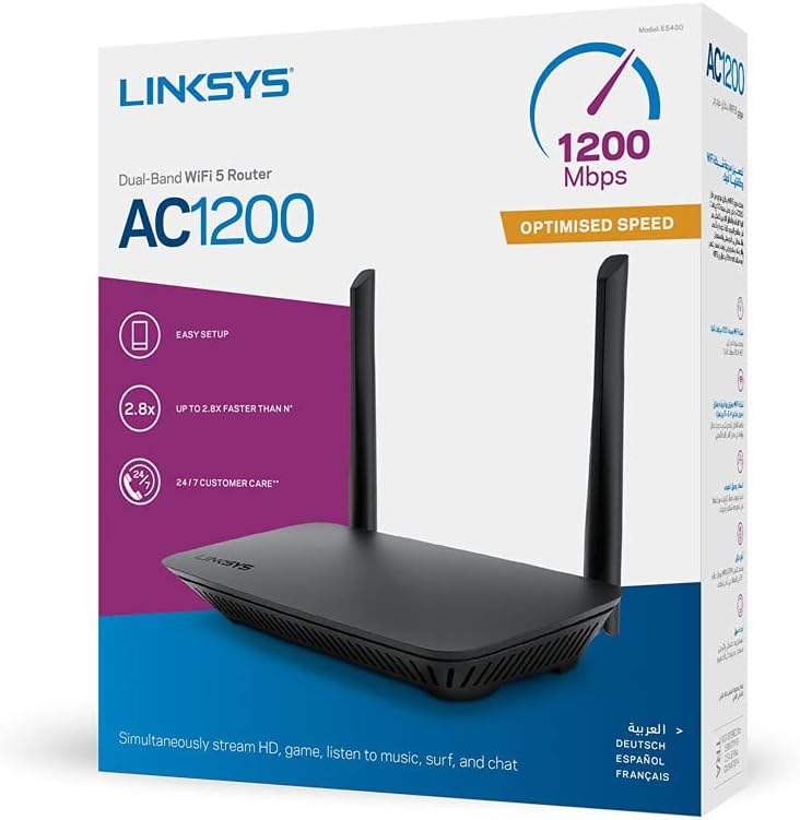 Linksys Routeur Wifi 5 Wlan Double - Bande E5400 Ac1200 (Routeur Sans Fil, pour Internet, Jeux, Streaming, Jusqu’à 1,2 Gbit/S, 4 Ports ethernet, Contrôle Parental, Accès Invité)