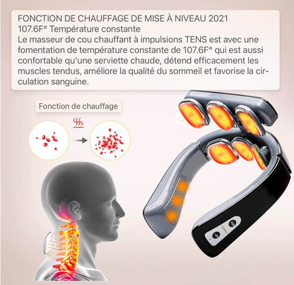 Masseur de cou, masseur de cou intelligent avec fonction de chaleur, masseur de dos à impulsion électrique, soulagement de la douleur au cou et à l'épaule, pour la maison, le bureau, les voyages