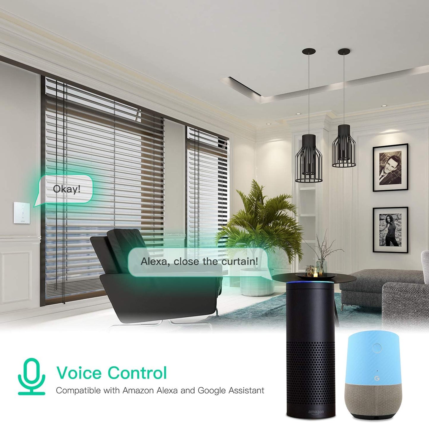 Interrupteur Volet Roulant Connecté WiFi, Intelligent avec Ecran Tactile (Alexa,Google) app smart