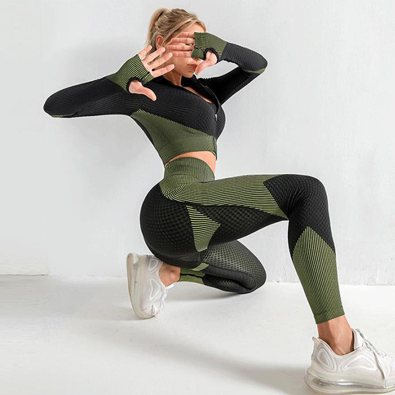 Ensemble Yoga "Triple-Flex" 3 Pièces – Brassière, Crop Top & Leggings Haute Performance