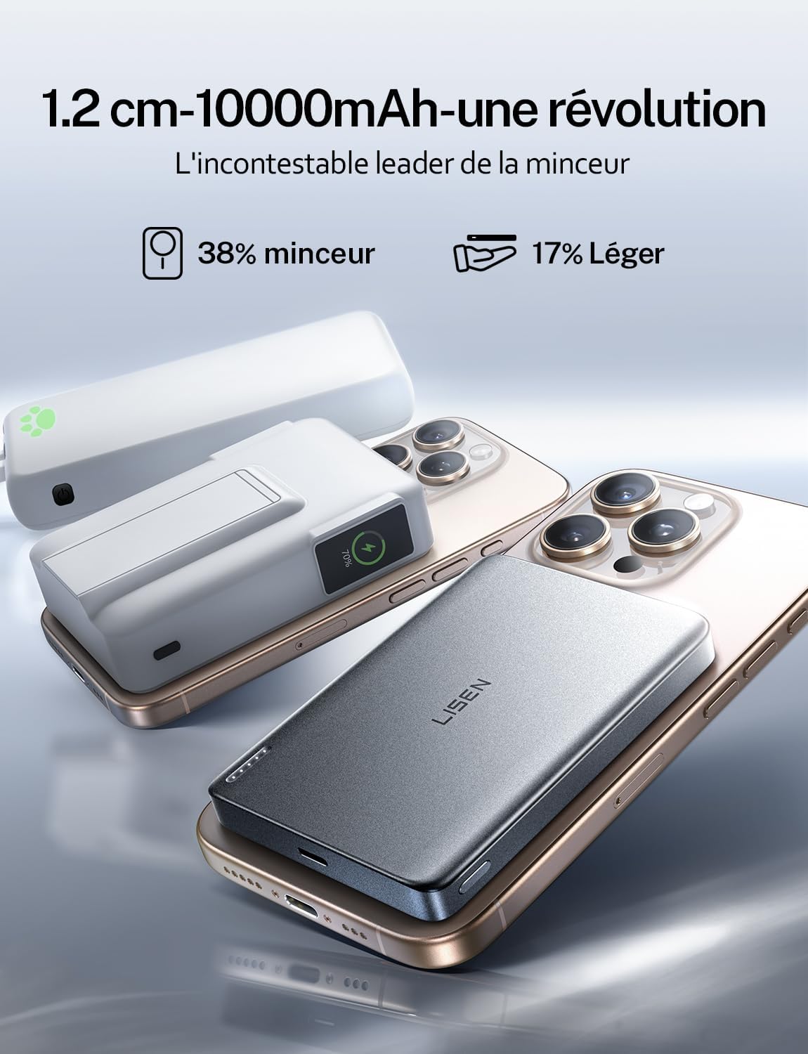 LISEN pour Batterie Externe Magsafe iPhone [1.2 CM Slim Alliage] Power Bank pour iPhone 1,0000mah Batterie Magsafe Magnetique,Voyage Accessoires Chargeur Externe pour iPhone 16/15/14/13/12 Pro Max