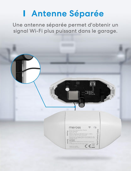 Meross Ouvre-Porte de Garage Connecté WiFi, Télécommande de Porte Intelligent Compatible avec Alexa, Google Assistant et SmartThings, Contrôle à Distance, Commande Vocale et Fonction de Temps