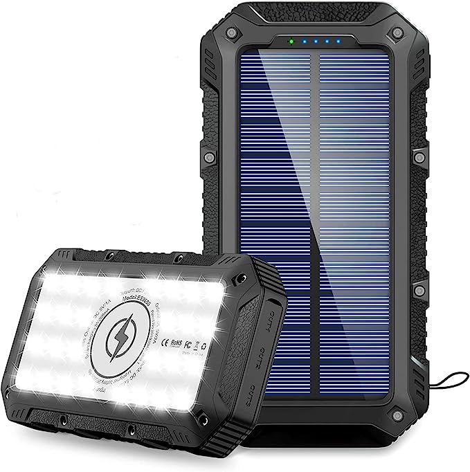 Batterie Externe Solaire 26800mAh,Chargeur Solaire avec 3 Outputs Batterie Externe avec Lampe de Poche Wireless Chargeur Portable pour Camping Outdoor Compatible avec Phone, Android