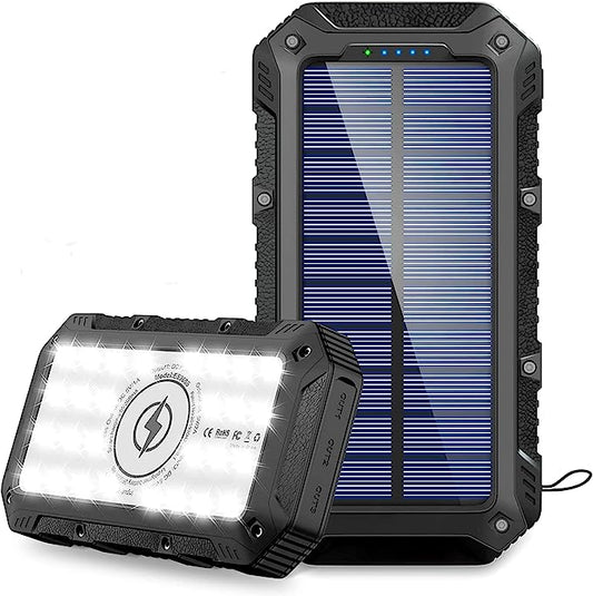 Batterie Externe Solaire 26800mAh,Chargeur Solaire avec 3 Outputs Batterie Externe avec Lampe de Poche Wireless Chargeur Portable pour Camping Outdoor Compatible avec Phone, Android
