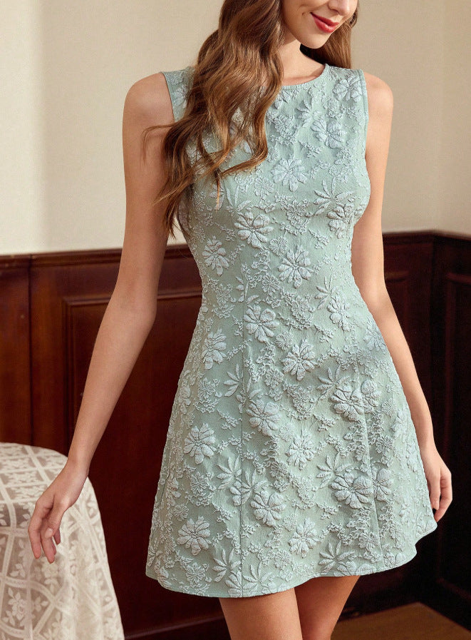 Robe "Lumière de Provence" – Jacquard Floral, Coupe Minimaliste & Style Français