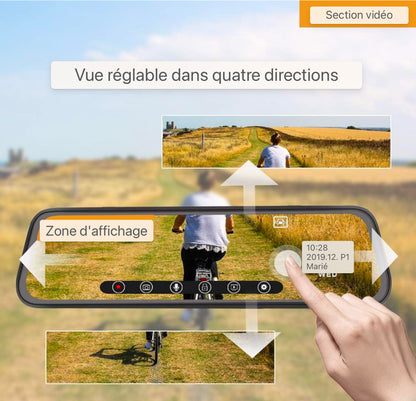 Caméra de rétroviseur AWESAFE Double écran tactile 1080P 10 pouces FHD 170° grand angle avec vision nocturne, mode stationnement, détection de mouvement, enregistrement en boucle, capteur G