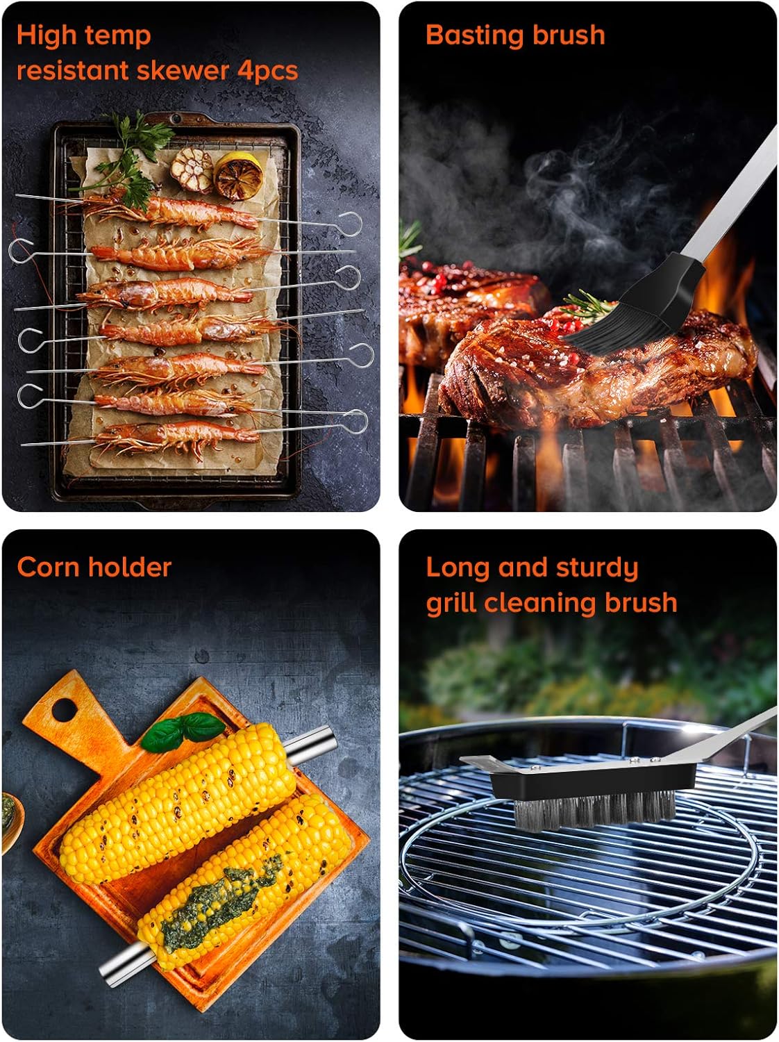 Ustensiles Barbecue, 20 Pièces Kit Barbecue avec Brosse Nettoyage Accessoires, Barbecue Portable Accessoire pour Jardin, Extérieur, Randonnée et Voyage Grillade