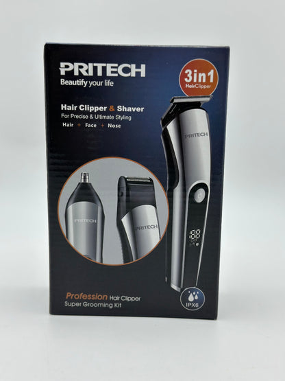PRITECH Tondeuses à Cheveux pour Hommes, Tondeuse à Nez, Micro Rasoirs 3 en 1 Kit de Soins pour Hommes sans Fil et Rechargeable, Tondeuse à Cheveux Électrique avec Écran LED et Tête de Coupe T, IPX6