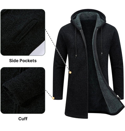 Cardigan Homme Long à Capuche Zippé Pull Veste en Maille Homme Hoodie Épais et Décontractée Chandail Homme Sweats à Capuche Homme