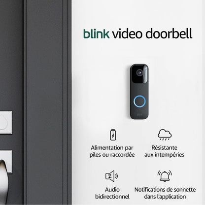 Blink Sonnette Vidéo | Système audio bidirectionnel, vidéo HD, longue autonomie, détection de mouvements, notifications de sonnette dans l'application, fonctionne avec Alexa | Noir