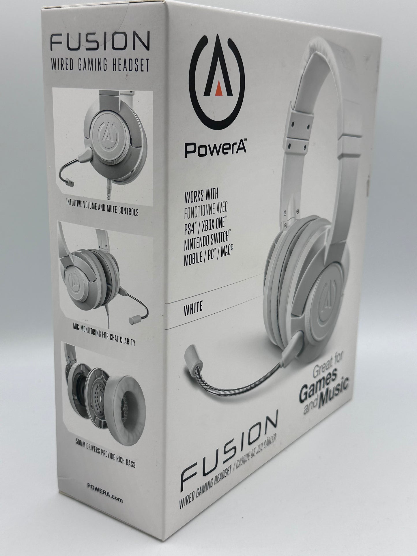 PowerA Fusion Casque Gamer Filaire avec Microphone Amovible - Compatible avec PlayStation 4, Xbox (One, One X, One S, 360), Nintendo Switch, Mac PC, Android , iOS - Blanc