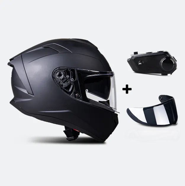 Ensemble Casque Intégral Course Raider Noir Mat + Intercom + Visière Teintée neuf