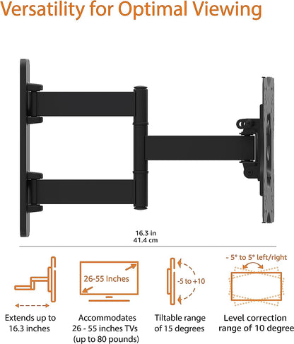 Support mural articulé pour télévision 22" à 55", orientable/inclinable Noir neuf