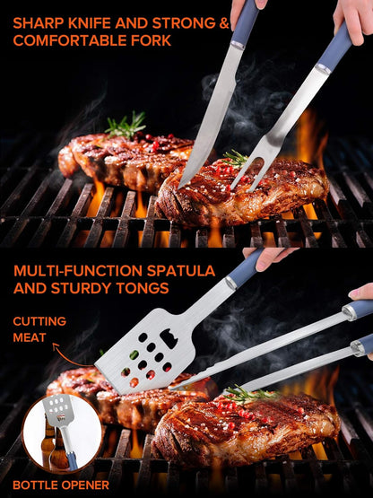 Ustensiles Barbecue, 20 Pièces Kit Barbecue avec Brosse Nettoyage Accessoires, Barbecue Portable Accessoire pour Jardin, Extérieur, Randonnée et Voyage Grillade