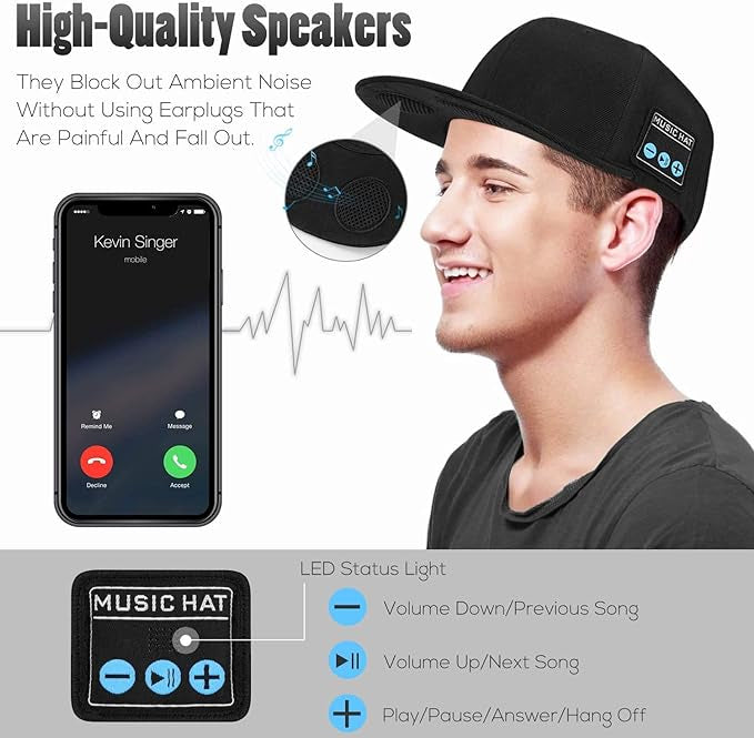Casquette avec Haut-Parleur Bluetooth sans Fil Smart Speaker pour Sports de Plein air neuve