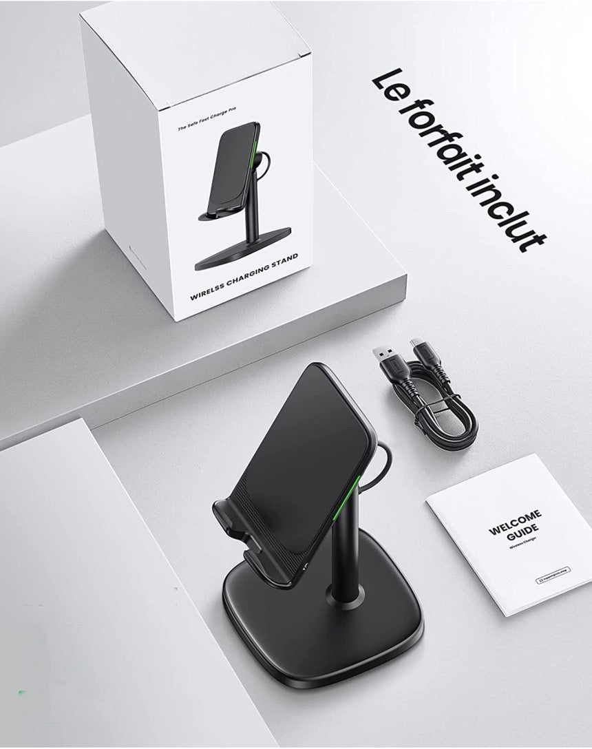 Chargeur Induction, 15W Certifié Qi Charge Rapide à Double Bobine, Lumière Adaptative Facile à Dormir