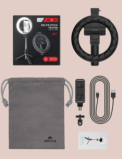 Artoful Perche Selfie Ring Light avec Trépied LED Lumière Anneau avec télécommande 3 Modes et 3 Luminosité Réglable Rotation 360° pour Tiktok, Maquillage, Youtube et Vlog pour iPhone & Android Phone