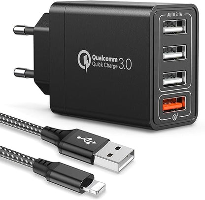 Chargeur Secteur USB, QC 3.0 30W/6A 4 Ports, Quick Charge 3.0