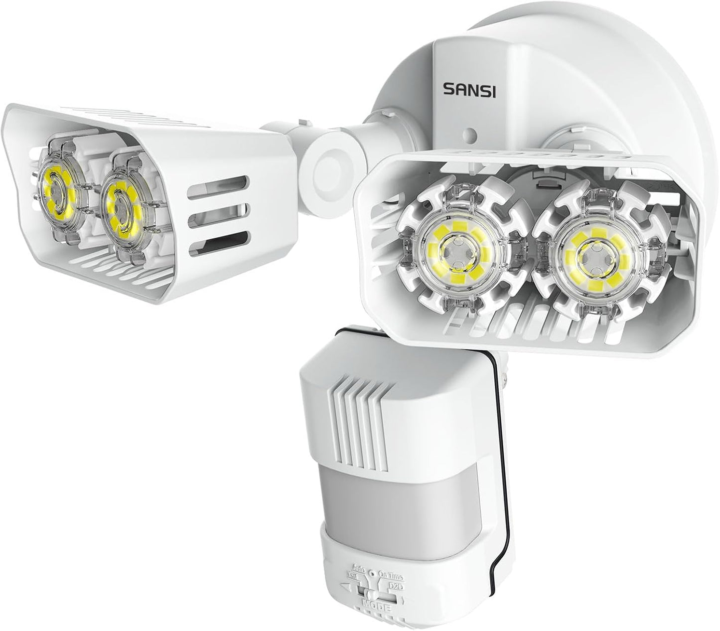 Projecteur LED avec détecteur de mouvement extérieur, lampe d'extérieur à LED 1800LM avec 2 têtes réglables, lumière de sécurité super brillante 5000K, éclairage étanche IP65 pour garage, jardin, blanc [classe énergétique E]