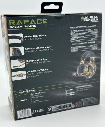Casque Gaming Alpha Omega Players Rapace pour PS4, Xbox, PC neuf
