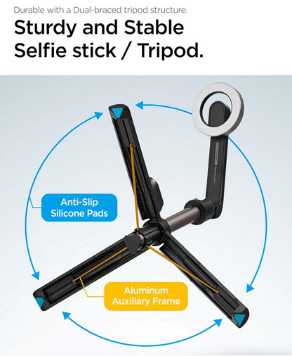 Spigen Perche à Selfie Wondersnap MagFit Trépied Smartphone Bâton Selfie Portable Télescopique pour iPhone, Galaxy, Pixel, Xiaomi, Huawei, GoPro - Noir
