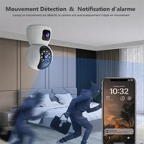 Caméra Surveillance WiFi Sans Fil Interieur 2MP+2MP Double Objectif Babyphone neuve