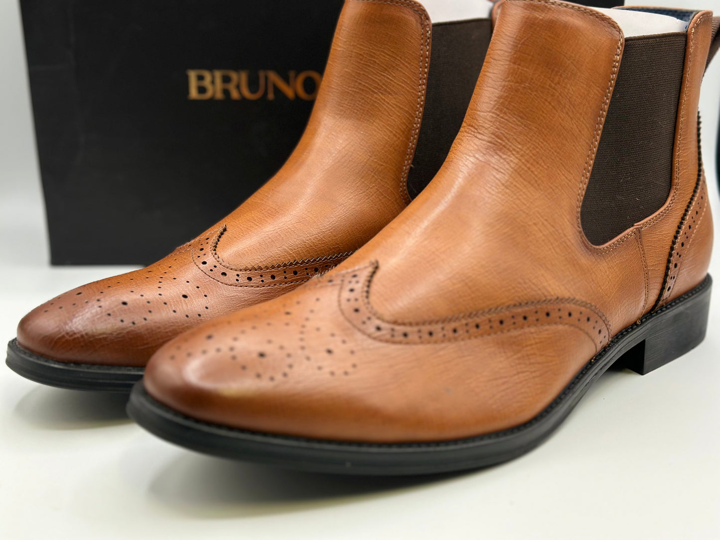 Bruno Marc Men Chelsea Boots Brogue en cuir Bottes de cheville Bottes Slip Boots