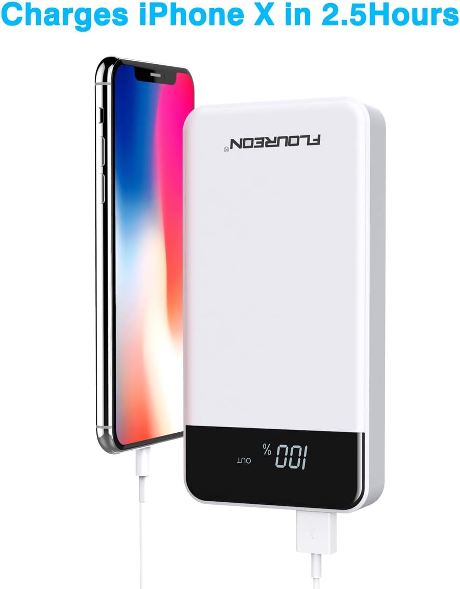 FLOUREON Batterie Externe 20000mAh Power Bank avec L’écran LED Chargeur Portable 2 Ports Entrées 2 Ports Sorties USB pour Téléphone Portable Tablette