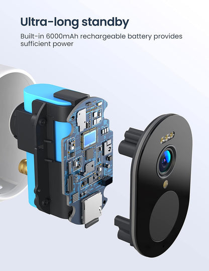 GNCC W1 Caméra de sécurité sans fil avec passerelle, alimentation par piles 2,4 G, caméra de sécurité domestique avec projecteur, vision nocturne couleur FHD 1080p, détection PIR, étanche, sans frais mensuels