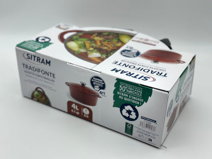 SITRAM Cocotte induction fonte émaillée recyclée ronde 5 L bleu/rouge 25 x 12 cm neuve