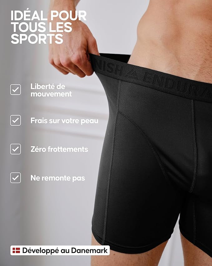 DANISH ENDURANCE Boxers de Sport, Respirants et Légers, Évacuent la Transpiration, pour Homme, Lot de 6