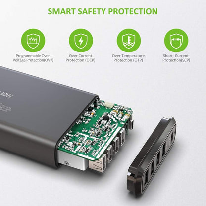 Omars Chargeur Secteur USB 60W Total avec 5 Sortie, 1xUSB-C PD 30W et 4xUSB-A 5V 2.4A Chaque, Chargeur Mural Adaptateur Prise Compatible avec MacBook Switch MateBook iPad Pro iPhone 11 XS Max XS XR X