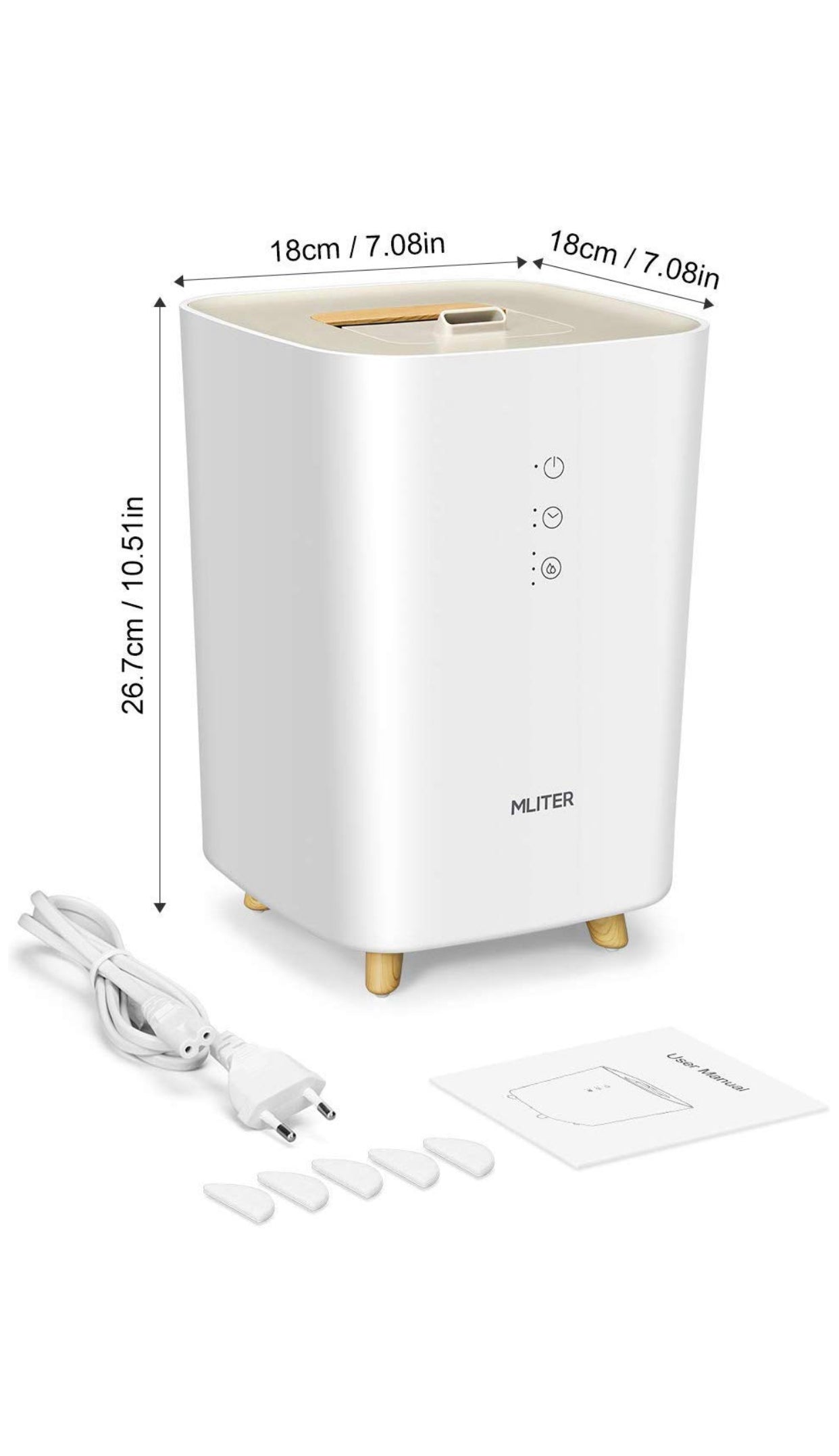MLITER Humidificateur à ultrasons 2,5 L, diffuseurs de parfums, minuteur, Fonctionnement Silencieux avec 3 Niveaux réglables de brumisation pour Maison neuf